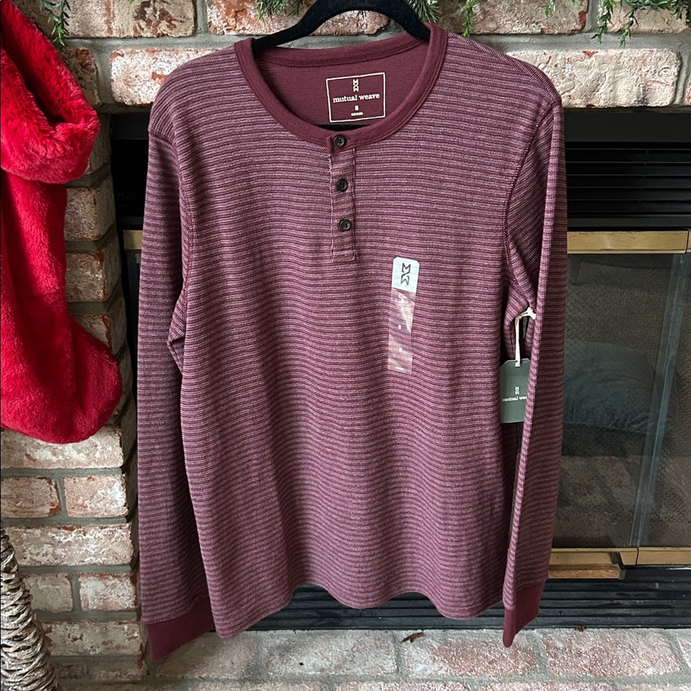 NWT Mutual Weave Henley Striped‎ Knit Long Sleeve Shirt / Top Size M